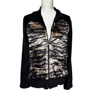 Mirror Image Velour Tiger Stripe Track Jacket L Black Gold Excellent Metallic